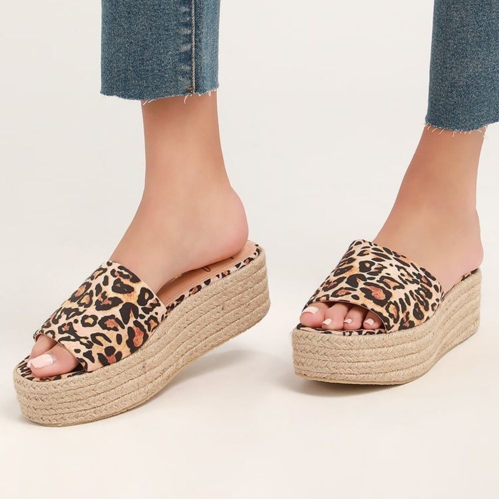 Lulus O'Ahu 2 Leopard Print Espadrille Platforms Size 9